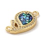 Rack Plating Brass Micro Pave Clear Cubic Zirconia Connector Charms, Fish Links with Synthetic Opal, Lead Free & Cadmium Free, Long-Lasting Plated