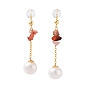 Round Natural Pearl Earrings for Women, Natural Agate Chip Sterling Silver Dangle Earrings