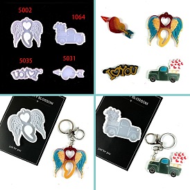 DIY Valentine's Day Theme Pendant Silicone Molds, Resin Casting Molds, For UV Resin, Epoxy Resin Craft Making, Trunk/Wing/Heart/Word