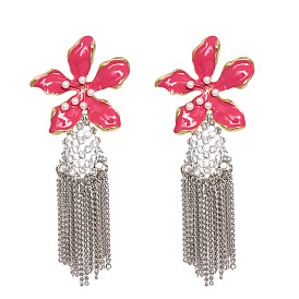 Exaggerated Floral Tassel Earrings - Unique, European and American Style.