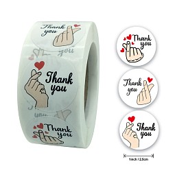 3 Styles Thank You Stickers Roll, Finger Heart Pattern Self-Adhesive Kraft Paper Gift Tag Stickers, Adhesive Labels, Flat Round