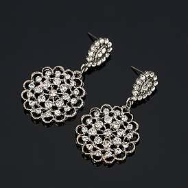 Crystal Inlaid Round Flower Earrings - Fashion Jewelry, Elegant and Sparkling