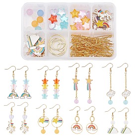 SUNNYCLUE 109Pcs Alloy Enamel Pendants, Transparent Acrylic & Glass Beads, Brass Cable Chains & Linking Rings & Linking Rings, for DIY Rainbow Themed Dangle Earrings Kits