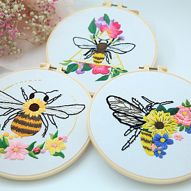 Insect DIY Embroidery Kits, Including Printed Fabric, Embroidery Thread & Needles, Embroidery Hoop