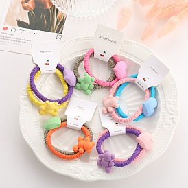 Adorable Heart Teddy Hair Ties for Girls, Candy-Colored Elastic Ponytail Holders