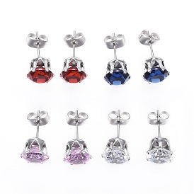 304 boucles d'oreille en acier inoxydable, avec zircons