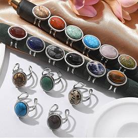 Овальные кольца из натуральных и синтетических драгоценных камней, 304 открытые манжеты из нержавеющей стали для женщин