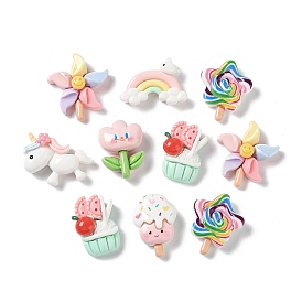 Opaque Resin Cabochons, Cupcake & Unicorn & Flower, Mixed Shapes