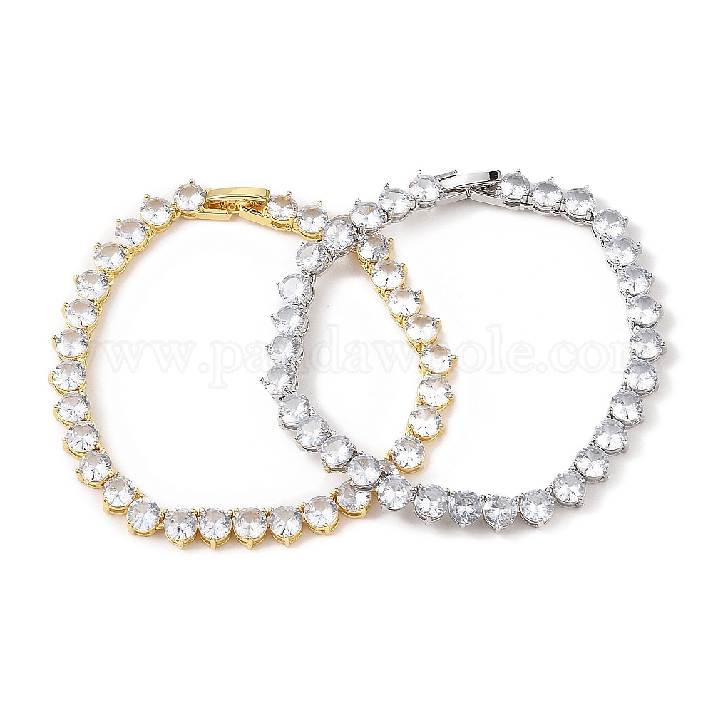 China Factory Brass Cubic Zirconia Link Bracelets, Lead Free