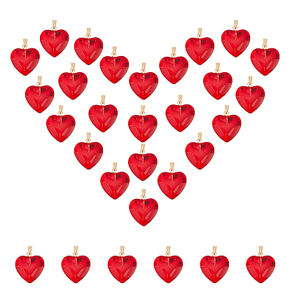 Прозрачный лак окрашенные стеклянные подвески, с позолоченными железными дужками, сердце