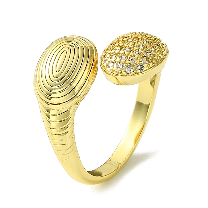 Brass Micro Pave Cubic Zirconia Open Cuff Rings, Oval