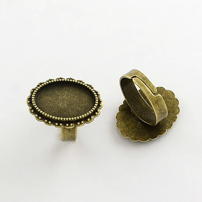 Vintage base anillo de hierro componentes del anillo de dedo de acero, sin plomo y cadmio, bandeja ovalada: 18x13 mm, 17x5 mm