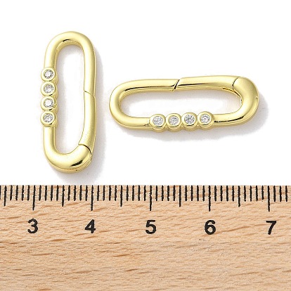 Rack Plated Brass Micro Pave Cubic Zirconia Clasps, Long-Lasting Plated, Lead Free & Cadmium Free, Oval