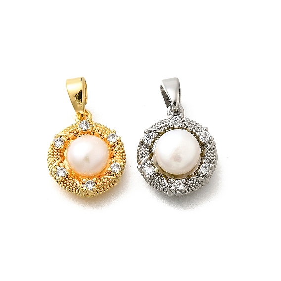 Плоские круглые подвески из натурального пресноводного жемчуга, латунные прозрачные кубические циркониевые подвески