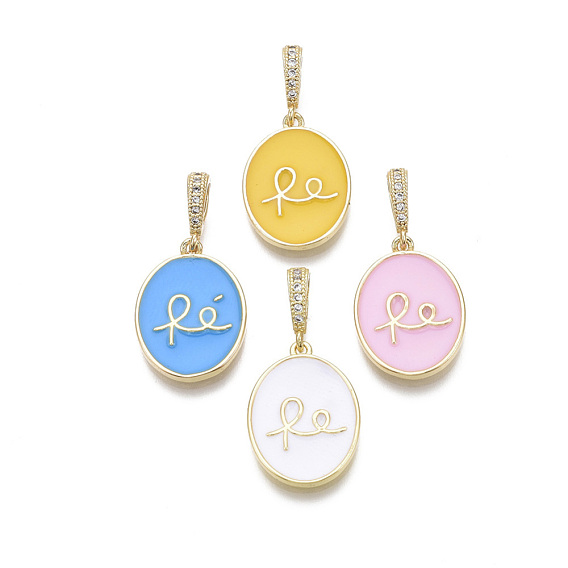 Латунные микропаве прозрачные подвески с фианитом, с эмалью, овальные, реальный 18 k позолоченный, без никеля 