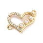 Покрытие стойки латунь микро паве прозрачный кубический цирконий соединительные звенья в форме сердца, с абс жемчуга, долговечный, без свинца и без кадмия