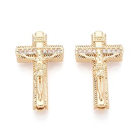 Религиозные латунные микропаве прозрачные бусины из кубического циркония, Крест с Иисусом, ионное покрытие (ip)