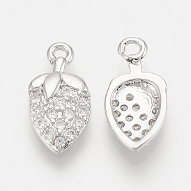 Brass Micro Pave Cubic Zirconia Charms, Strawberry, Nickel Free