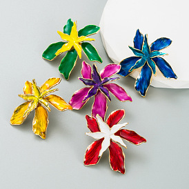 Charming Enamel Double-layered Earrings with Oil Drop Iris Flower Design