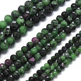 Натуральный рубин в цоизита бусин пряди, граненый (128 граней), круглые