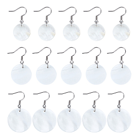 Kits de fabrication de boucles d'oreilles bricolage, 72 pcs 3 pendentif coquille d'eau douce ronde et plate de style naturel, 100 pcs 304 crochets de boucle d'oreille en acier inoxydable et 100 anneaux de saut ouverts