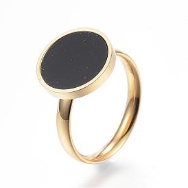 304 Stainless Steel Finger Rings, with Resin, Flat Round