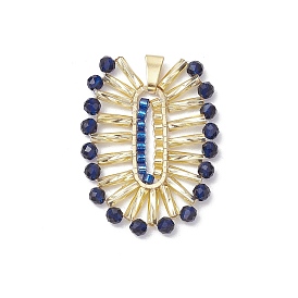 Овальные подвески из стеклянных бусин в стиле бохо, с бусиной из синтетической синей шпинели и соединительным кольцом из латуни