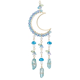 Décorations de pendentif de lune en laiton enveloppé de fil de perles de verre, Breloques à pampilles en forme de champignon, pour la décoration du jardin et de la maison