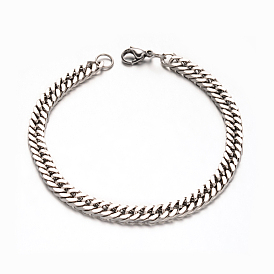 304 Stainless Steel Curb Chain  Bracelets, with Lobster Claw Clasps, Faceted, 225x6x3mm
