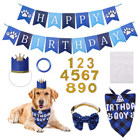 Pet Birthday Party Decorations, indluding Plastic Stickers, Glitter Powder Cloth Patches, Cloth Pet Birthday Bandana, Paper Rectangle Streamer and Cloth Pet Collars