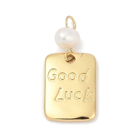 Подвески из натурального пресноводного жемчуга и латуни, прямоугольник амулеты, стойки покрытие, без кадмия и без свинца, долговечный