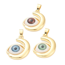 Brass Pendants, Real 18K Gold Plated, Long-Lasting Plated, with Resin Cabochons, Eye