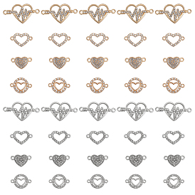 40шт 8 стили подвески из цинкового сплава, с кристально горный хрусталь, сердцебиение любви и сердечные связи