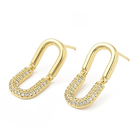 Cubic Zirconia Oval Dangle Stud Earrings, Brass Earrings for Women