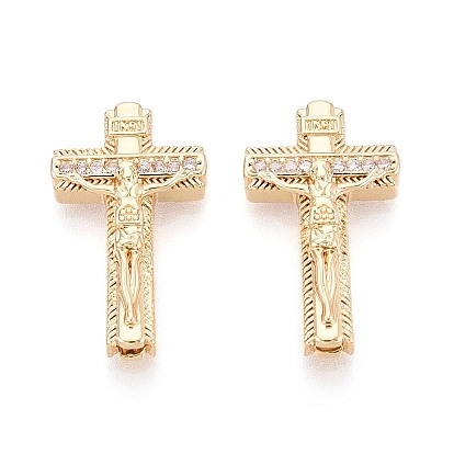 Религиозные латунные микропаве прозрачные бусины из кубического циркония, Крест с Иисусом, ионное покрытие (ip)