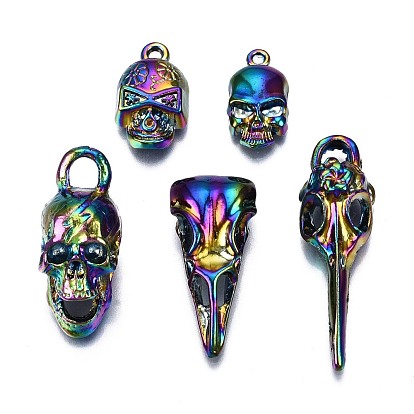 Rainbow Color Alloy Pendants, Cadmium Free & Nickel Free & Lead Free, Skull