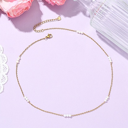 304 Ожерелья из нержавеющей стали с цепочками и бусинами из натурального культивированного пресноводного жемчуга, белые