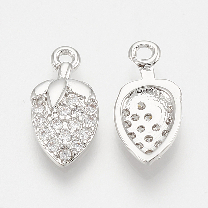 Brass Micro Pave Cubic Zirconia Charms, Strawberry, Nickel Free