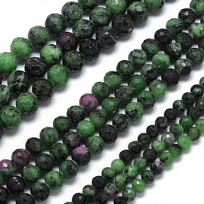 Натуральный рубин в цоизита бусин пряди, граненый (128 граней), круглые