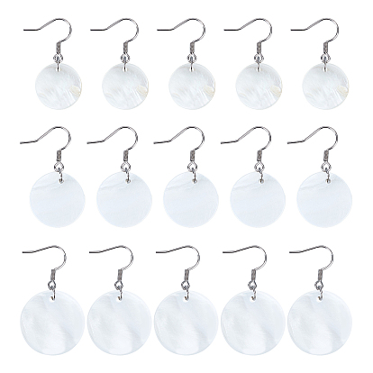 Kits de fabrication de boucles d'oreilles bricolage, 72 pcs 3 pendentif coquille d'eau douce ronde et plate de style naturel, 100 pcs 304 crochets de boucle d'oreille en acier inoxydable et 100 anneaux de saut ouverts