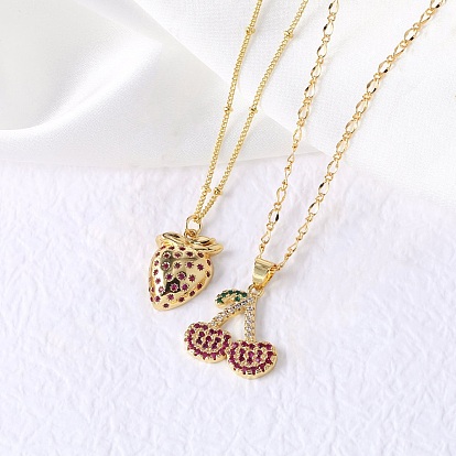 Латунные микропаве камелия кубический цирконий фрукты кулон ожерелья для женщин, реальный 18 k позолоченный