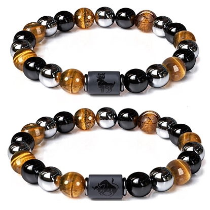 Pulsera elástica de obsidiana natural, ojo de tigre y hematita sintética, pulsera con tema de constelaciones