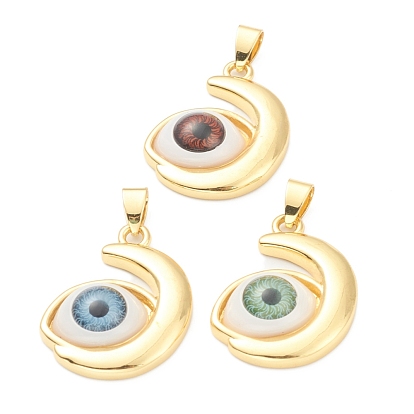 Brass Pendants, Real 18K Gold Plated, Long-Lasting Plated, with Resin Cabochons, Eye