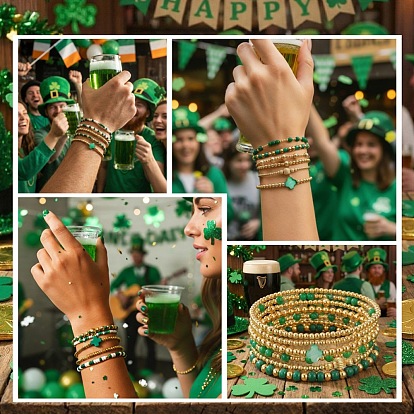 Латунные эластичные браслеты с бусинами ко Дню Святого Патрика для женщин