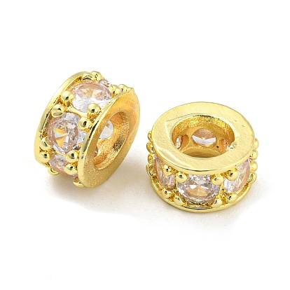 Brass Micro Pave Cubic Zirconia European Beads, Large Hole Beads, Long-Lasting Plated, Lead Free & Cadmium Free, Column