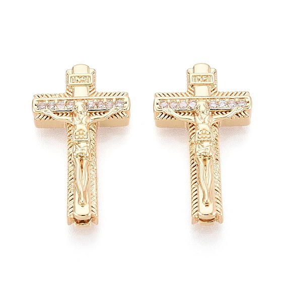 Религиозные латунные микропаве прозрачные бусины из кубического циркония, Крест с Иисусом, ионное покрытие (ip)