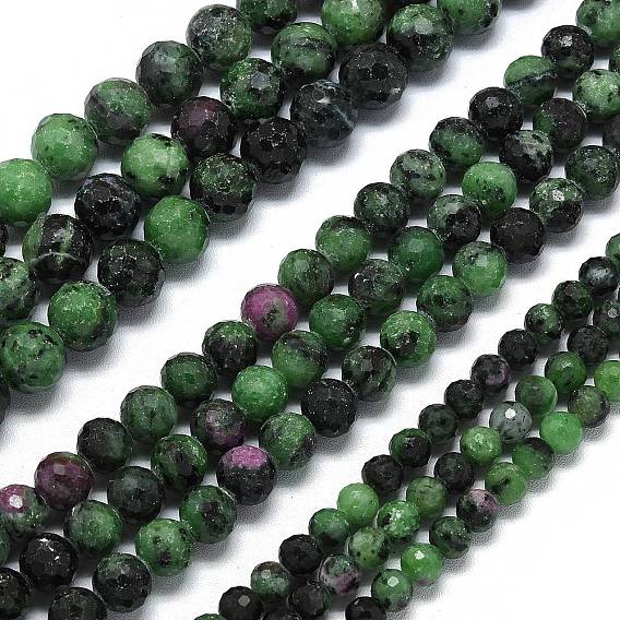 Натуральный рубин в цоизита бусин пряди, граненый (128 граней), круглые