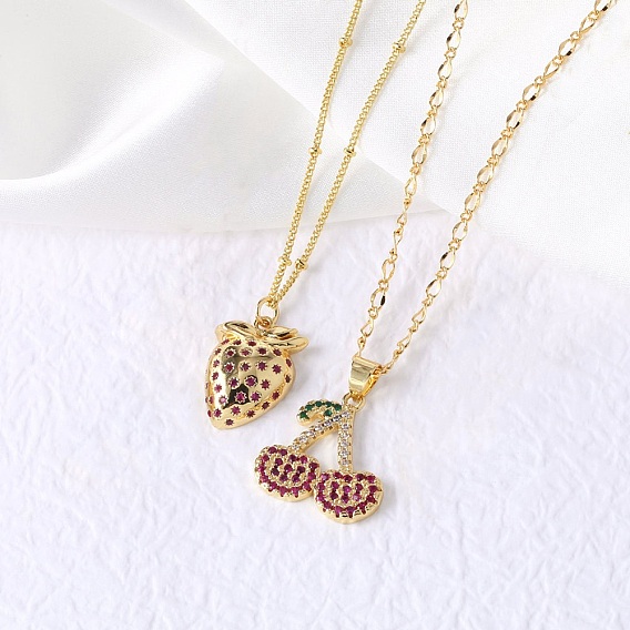 Латунные микропаве камелия кубический цирконий фрукты кулон ожерелья для женщин, реальный 18 k позолоченный