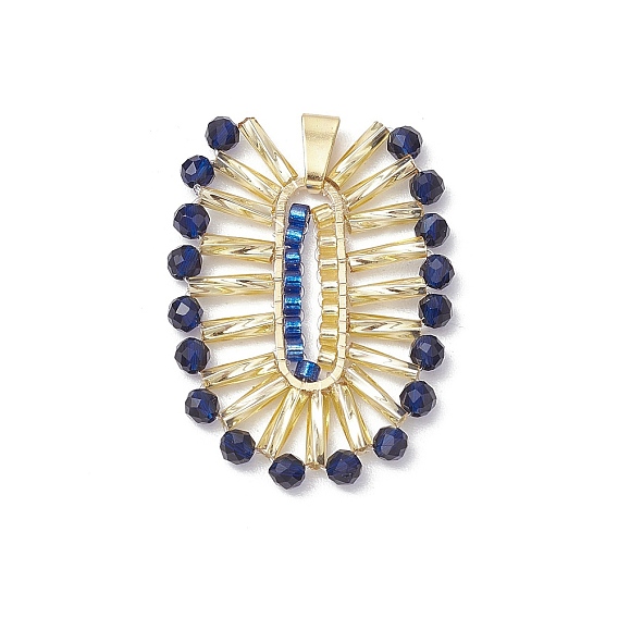 Овальные подвески из стеклянных бусин в стиле бохо, с бусиной из синтетической синей шпинели и соединительным кольцом из латуни