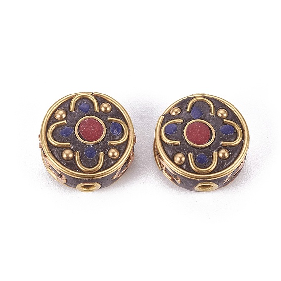 Индонезийские бусины ручной работы, с латунной фурнитурой , плоско-круглые